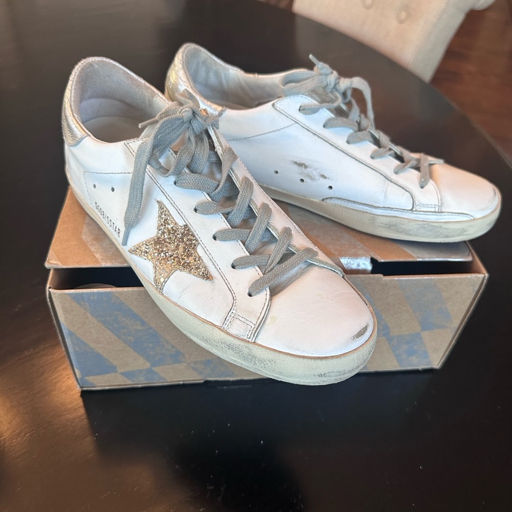 Golden Goose Superstar White and Gold Glitter
